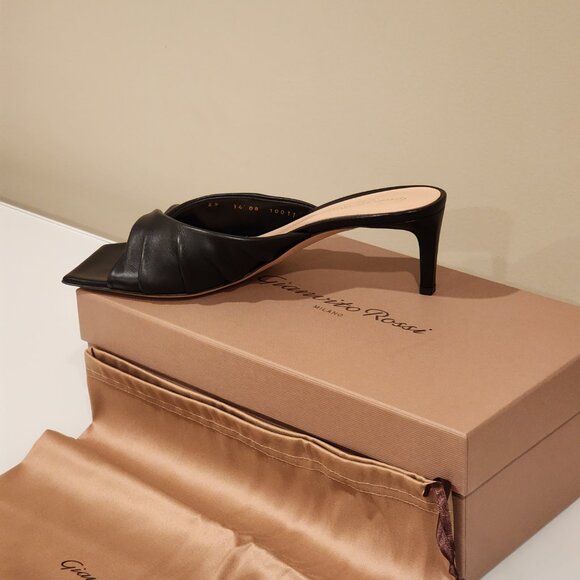 Brand New EU39 GIANVITO ROSSI Selene 55 Black OpenToe Mule Soft Leather - Picture 5 of 12